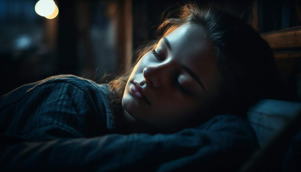Young Woman Sleeping in a dark room